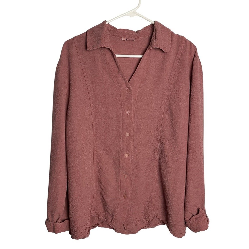 Tianello Womens Rachel Blouse Top Size L Mauve Tencel Blend 3/4 Sleeve V Neck